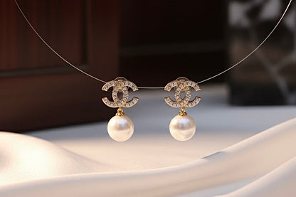 Chic Imitation CC Logo Pearl Drop Earrings - Affordable Elegance