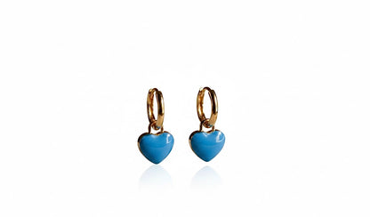 Elegant Gold-Tone Blue Heart Drop Earrings - Imitation Charm