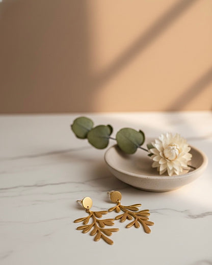 Elegant Gold-Tone Leaf Drop Earrings - Imitation Nature-Inspired Charm