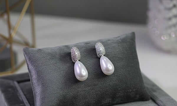 Classic Silver-Tone Pearl Drop Earrings - Imitation Luxe Design