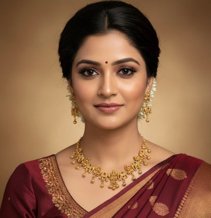 Tradional Temple necklace Jwellery Set With Matching Earrings