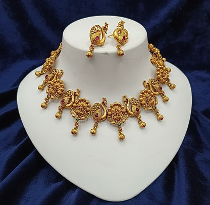 Tradional Temple necklace Jwellery Set With Matching Earrings -02