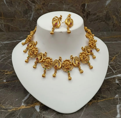 Tradional Temple necklace Jwellery Set With Matching Earrings -02