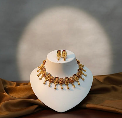 Tradional Temple necklace Jwellery Set With Matching Earrings -03