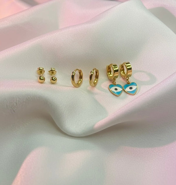 Evil Eye Stud & Hoop Earring Set