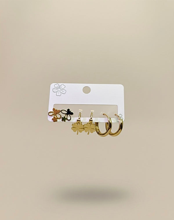 Leaf Clover & Hoop Earring Set