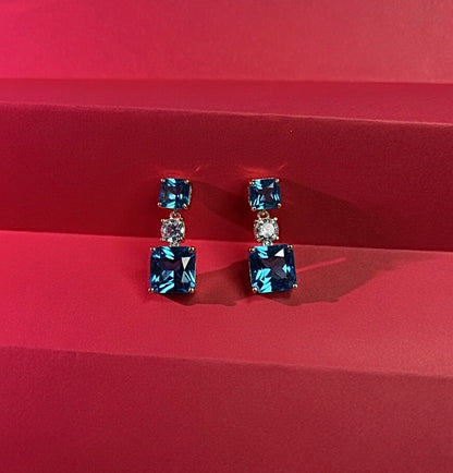 Gold Blue Topaz Drop Earrings