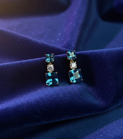 Gold Blue Topaz Drop Earrings