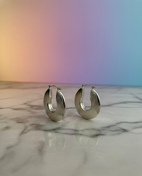 Elegant Silver Textured Hoop Earrings