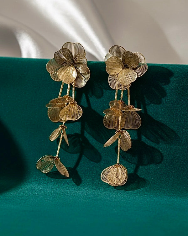 Golden Floral Statement Drop Earrings