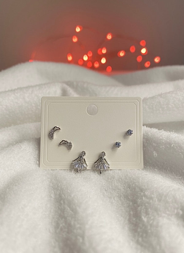 Silver Crystal Ballerina Earrings Set