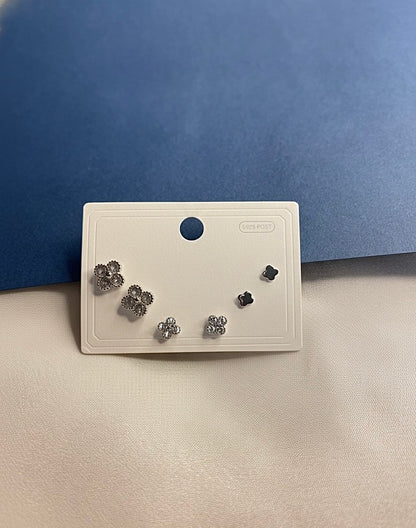 Elegant Silver Clover Stud Earring Set (3 Pairs)