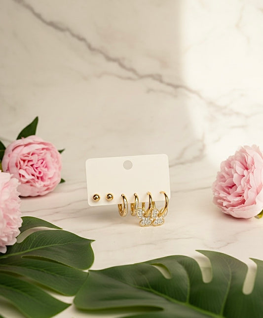 Gold Butterfly & Hoop Earring Set