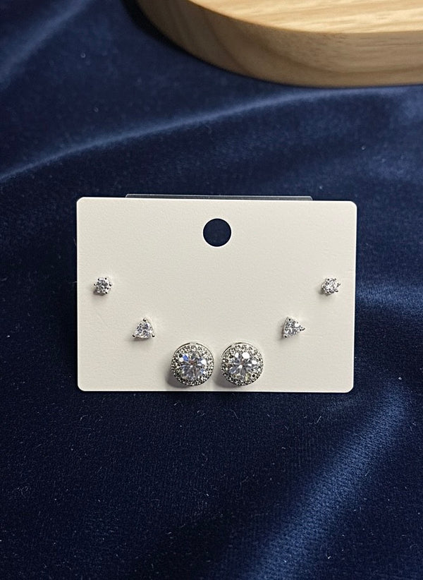 Silver Cubic Zirconia Stud Earring Set