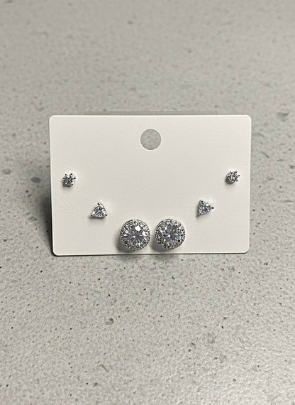 Silver Cubic Zirconia Stud Earring Set
