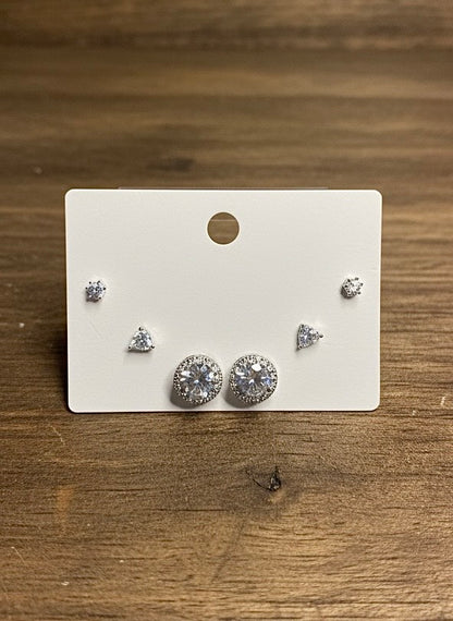 Silver Cubic Zirconia Stud Earring Set