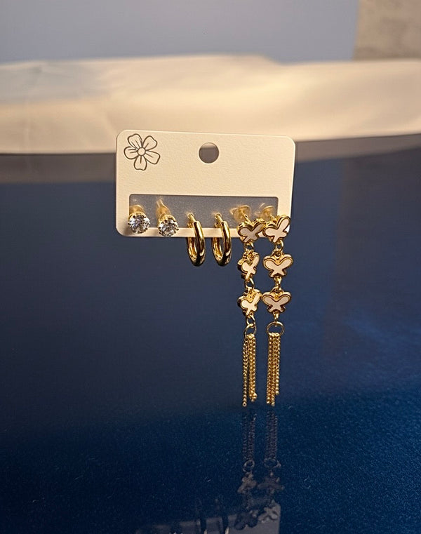 Gold Butterfly Dangle & Hoop Earring Set