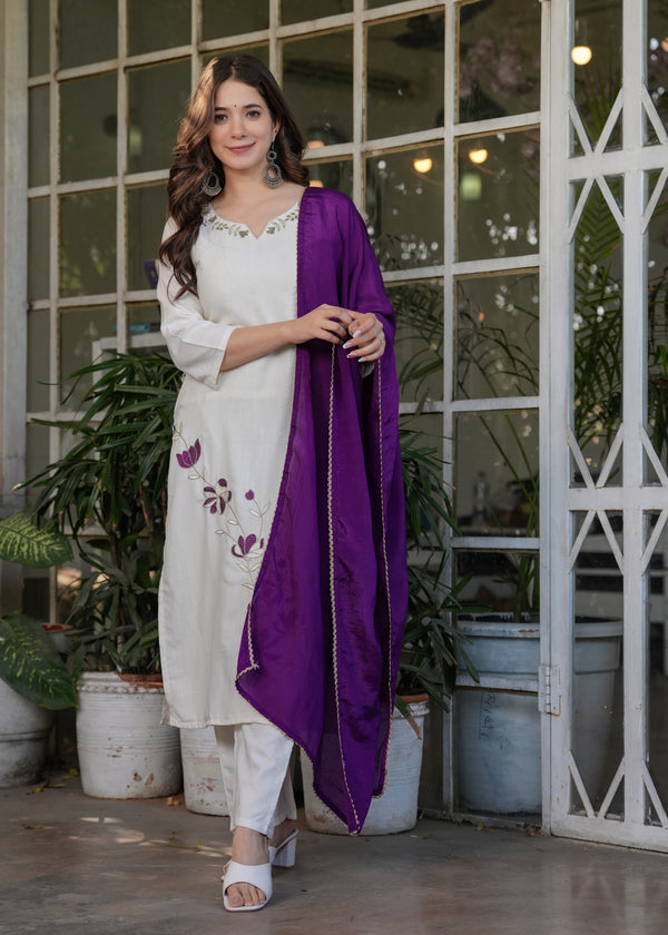 Women's Viscose Rayon Embroidary Straight Kurta with Pant And  Dupatta Sets MV-6011