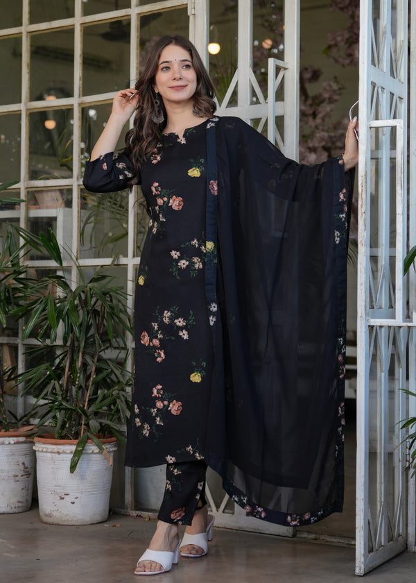 Women's Silk Blend Printed Straight Kurta with Pant And  Dupatta Sets MV-6013