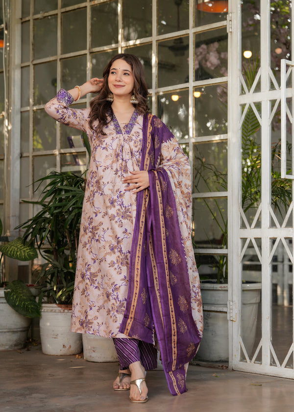 Women's Pure Cotton Printed Straight Kurta with Pant And  Dupatta Sets  MV-6016