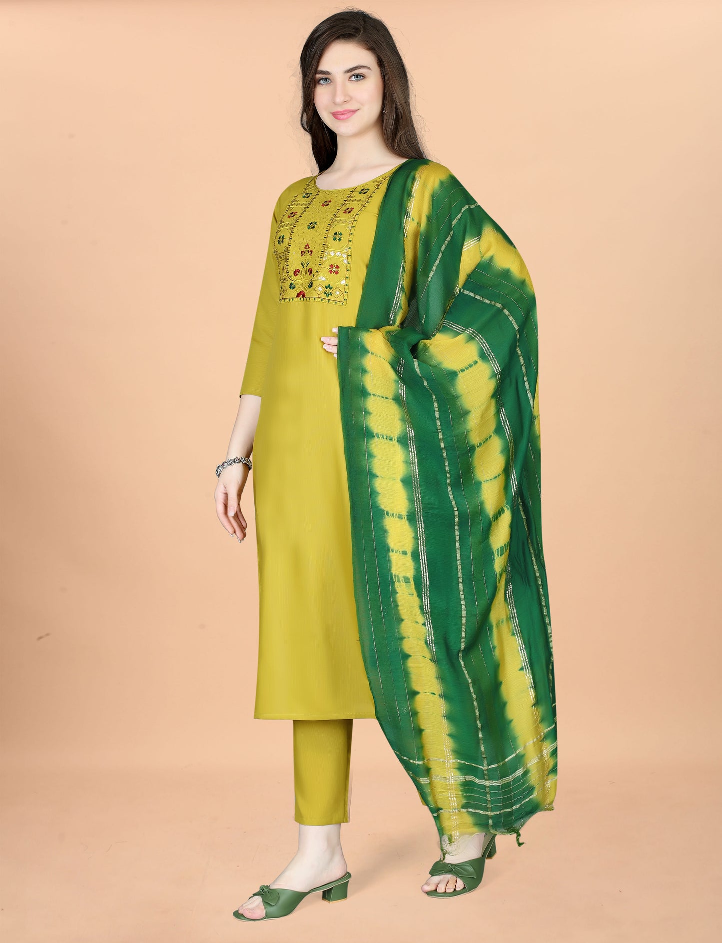 Women Cotton Blend heavy embroidery Kurta With Pant And Dupata Set  SG-Noori