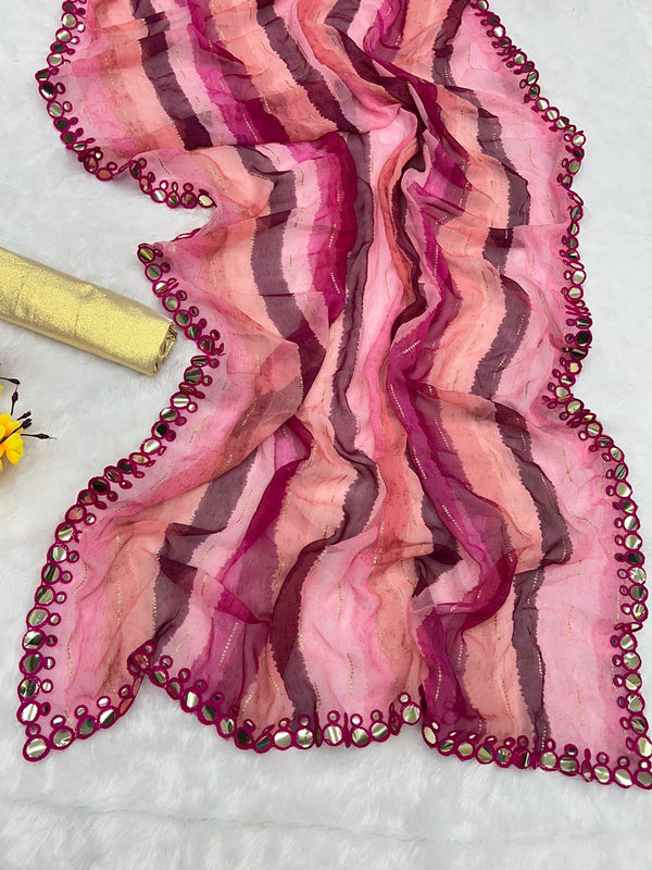 HEAVY  SMOOTH  MARBLE CHIFFON Saree With Unstitched Blouse DVS-06