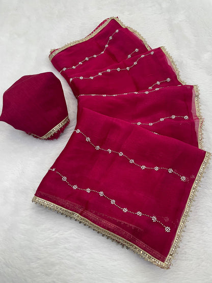 Heavy Chinnon  Saree With Unstitched Blouse DVS-61