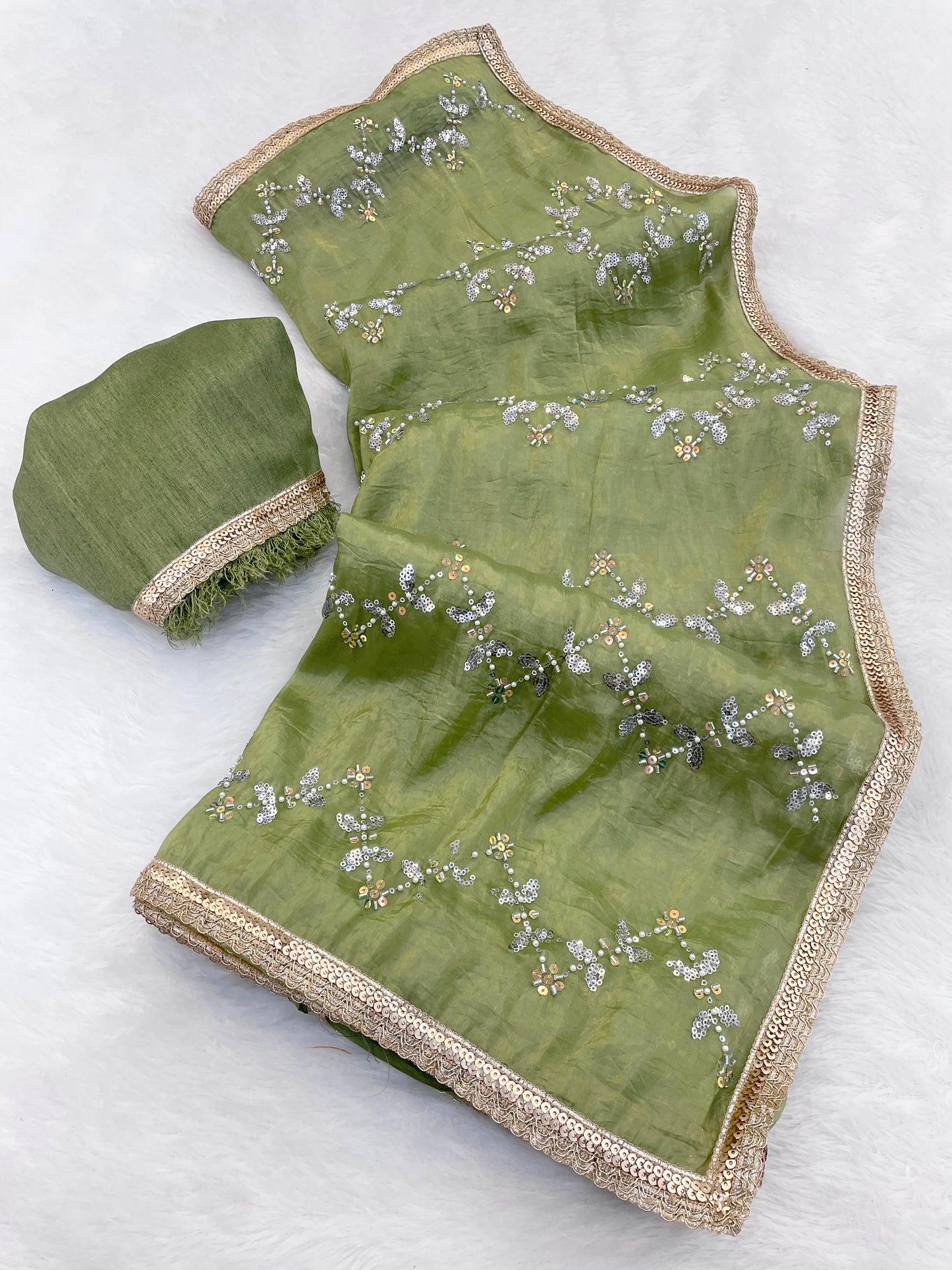 Heavy Smooth Gold Crush Fabric  Saree With Unstitched Blouse DVS-64