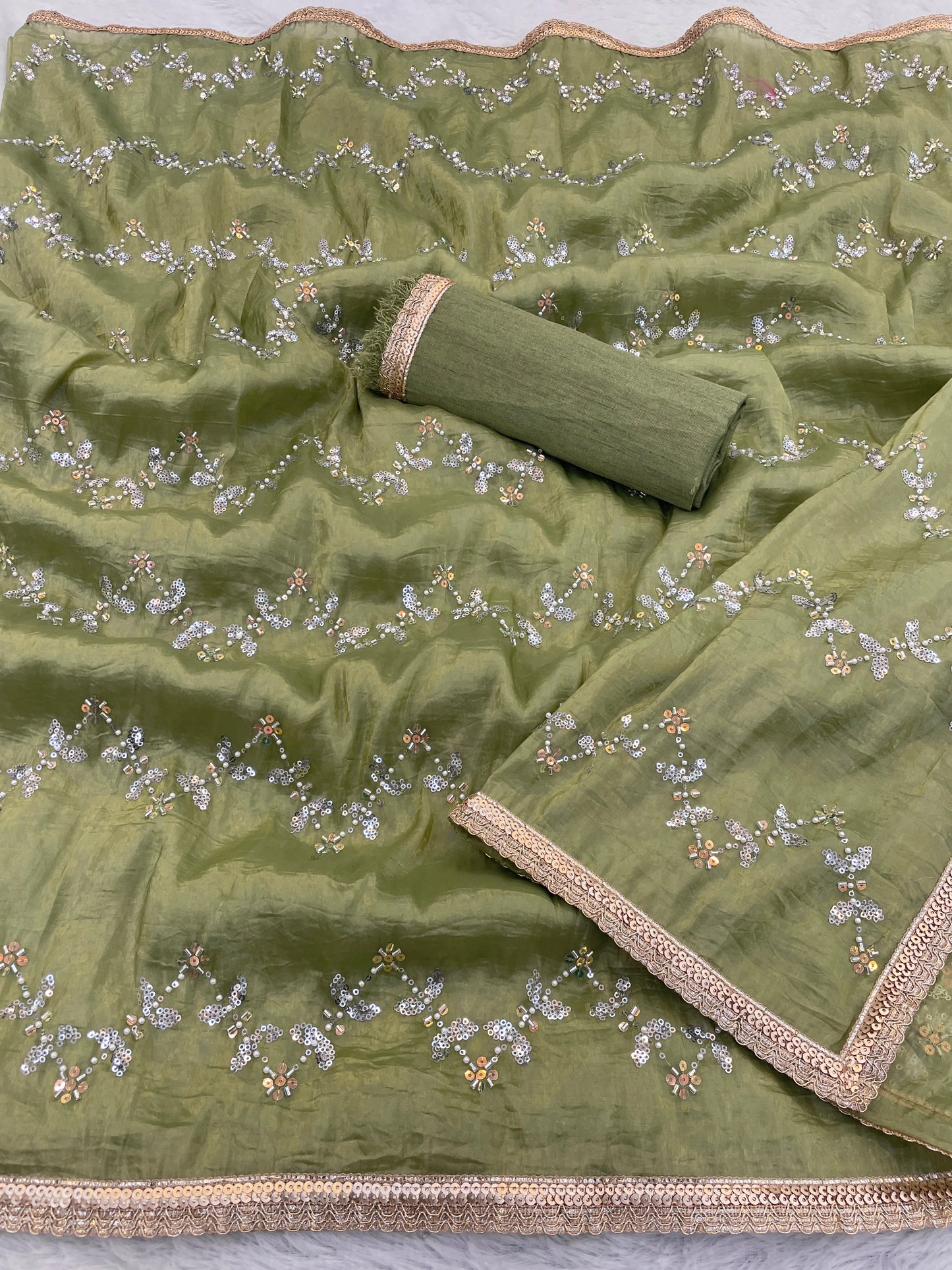 Heavy Smooth Gold Crush Fabric  Saree With Unstitched Blouse DVS-64