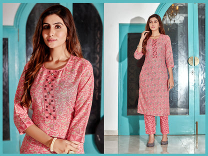 Women Cotton Blend Digital Print Kurta With Pant  Set SG-Bindiya