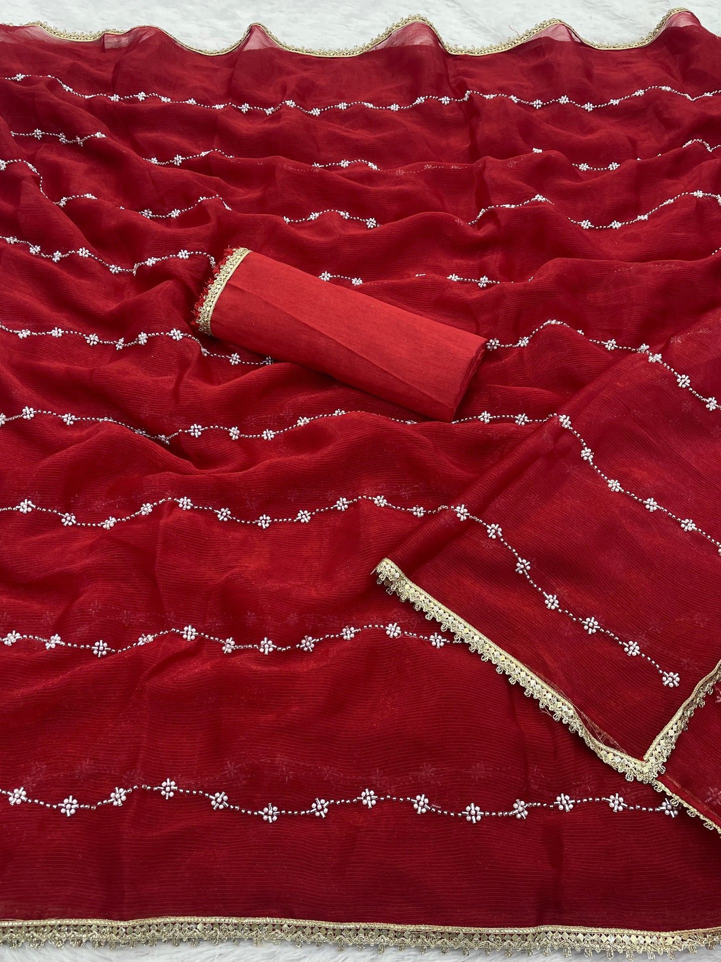 Heavy Chinnon  Saree With Unstitched Blouse DVS-61