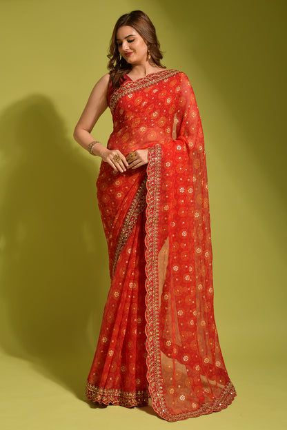 Georgette Chiffon with Flower Print With Foil Work DVS-05