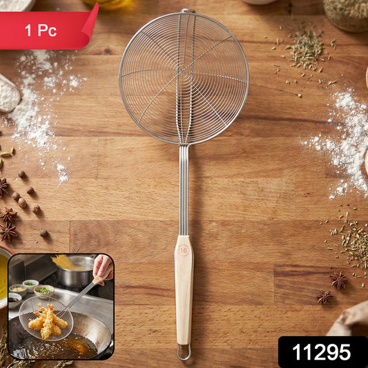 Stainless Steel Frying Skimmer Strainer With Wooden Handle (1 Pc 45 Cm)