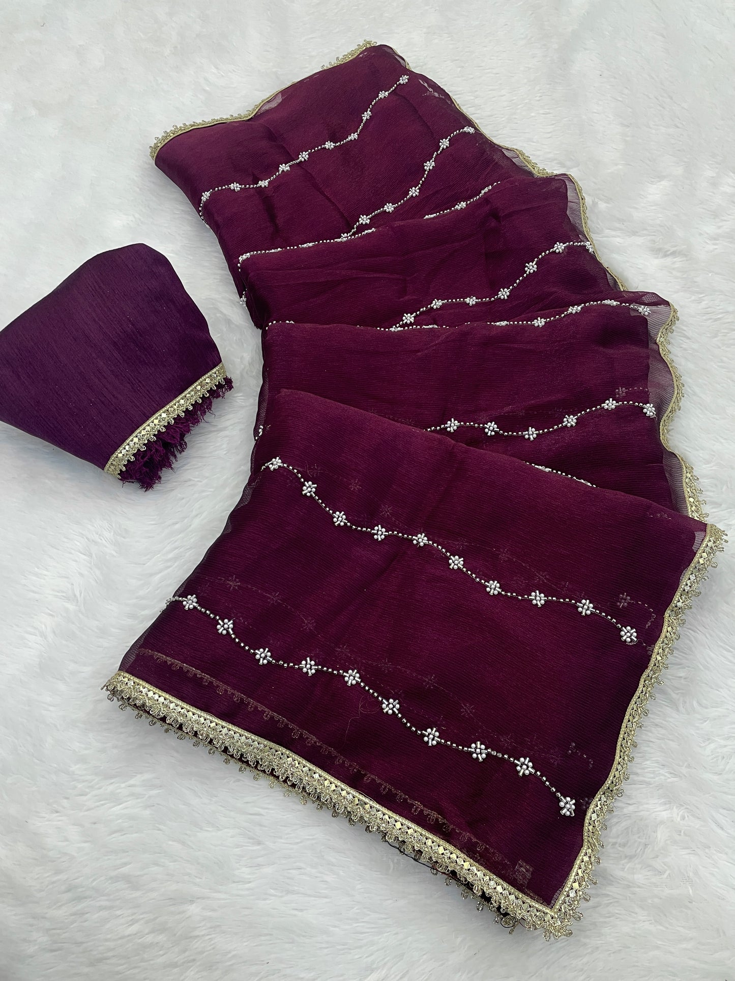 Heavy Chinnon  Saree With Unstitched Blouse DVS-61