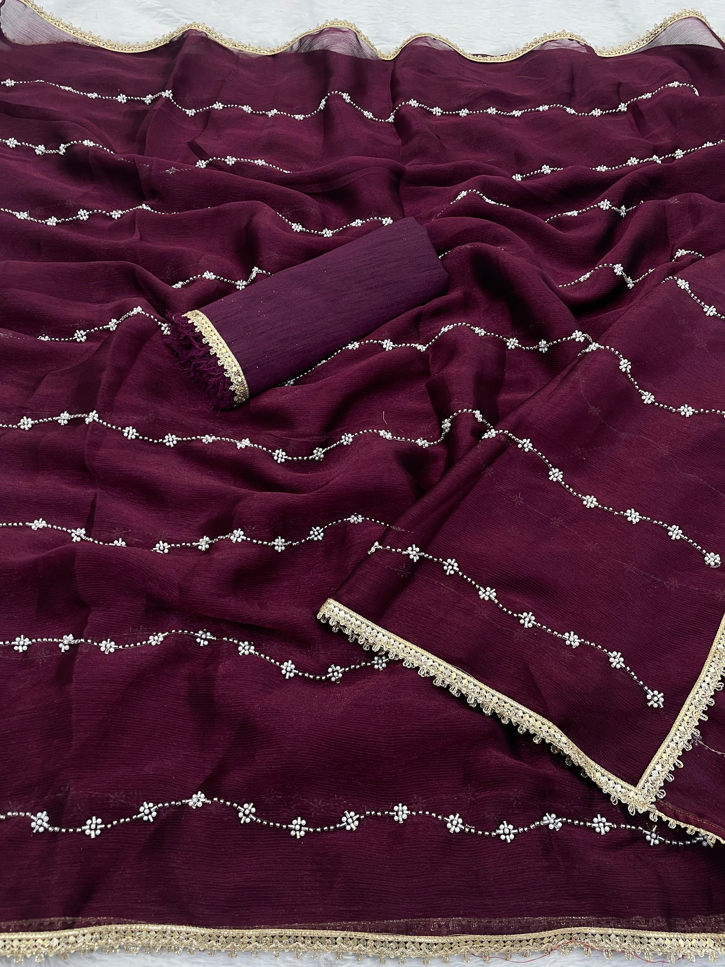 Heavy Chinnon  Saree With Unstitched Blouse DVS-61