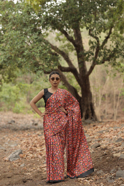 Floral Digital Print Saree Original Japan Satin (Devsena satin)