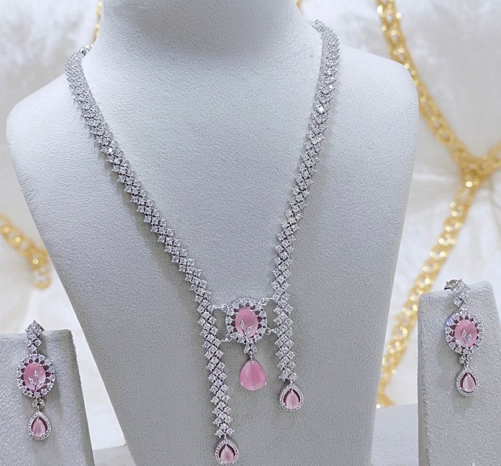 ORIGINAL AD NECKLACE WITH EARRING AD934BABYPINK