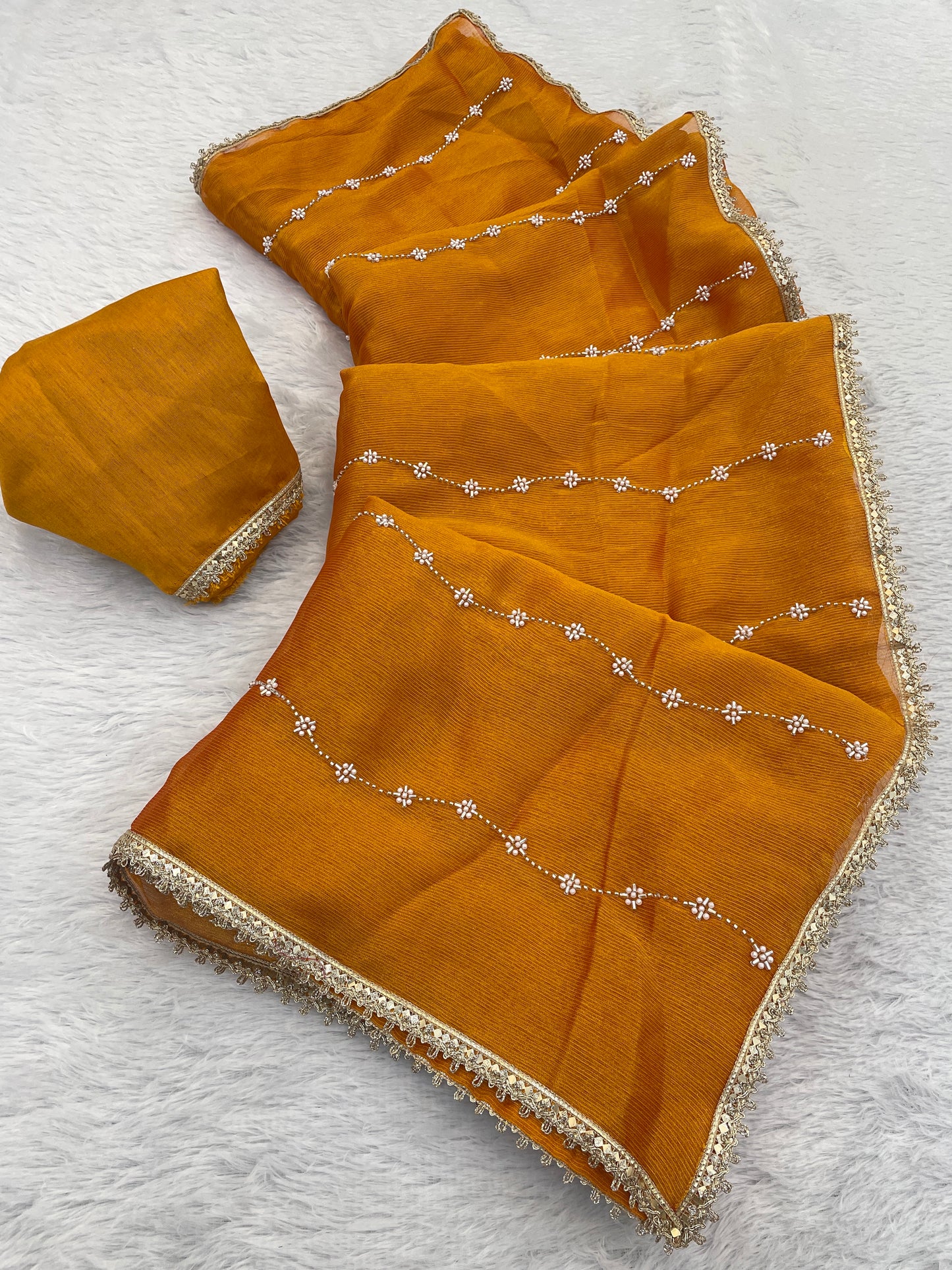 Heavy Chinnon  Saree With Unstitched Blouse DVS-61