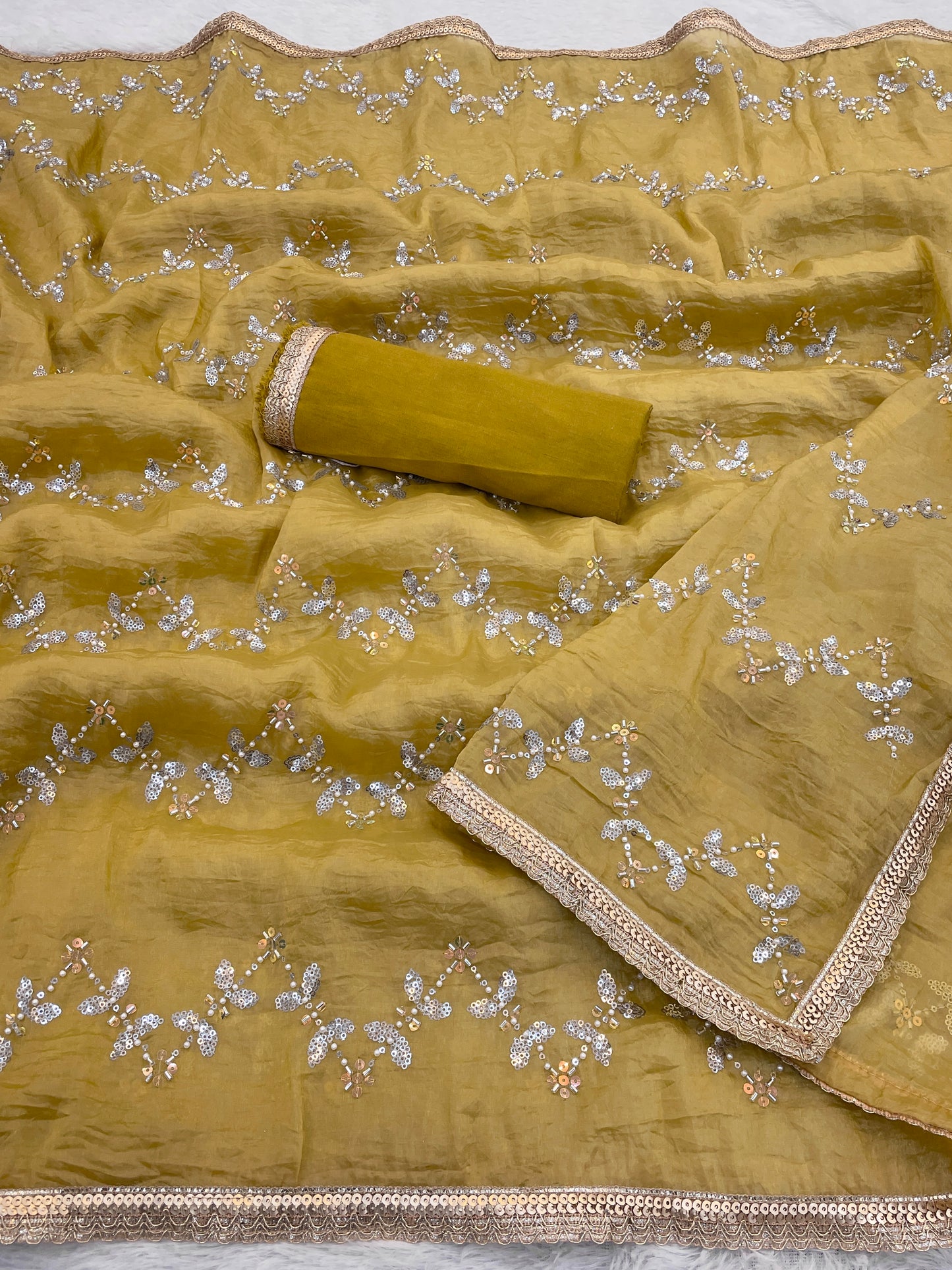 Heavy Smooth Gold Crush Fabric  Saree With Unstitched Blouse DVS-64