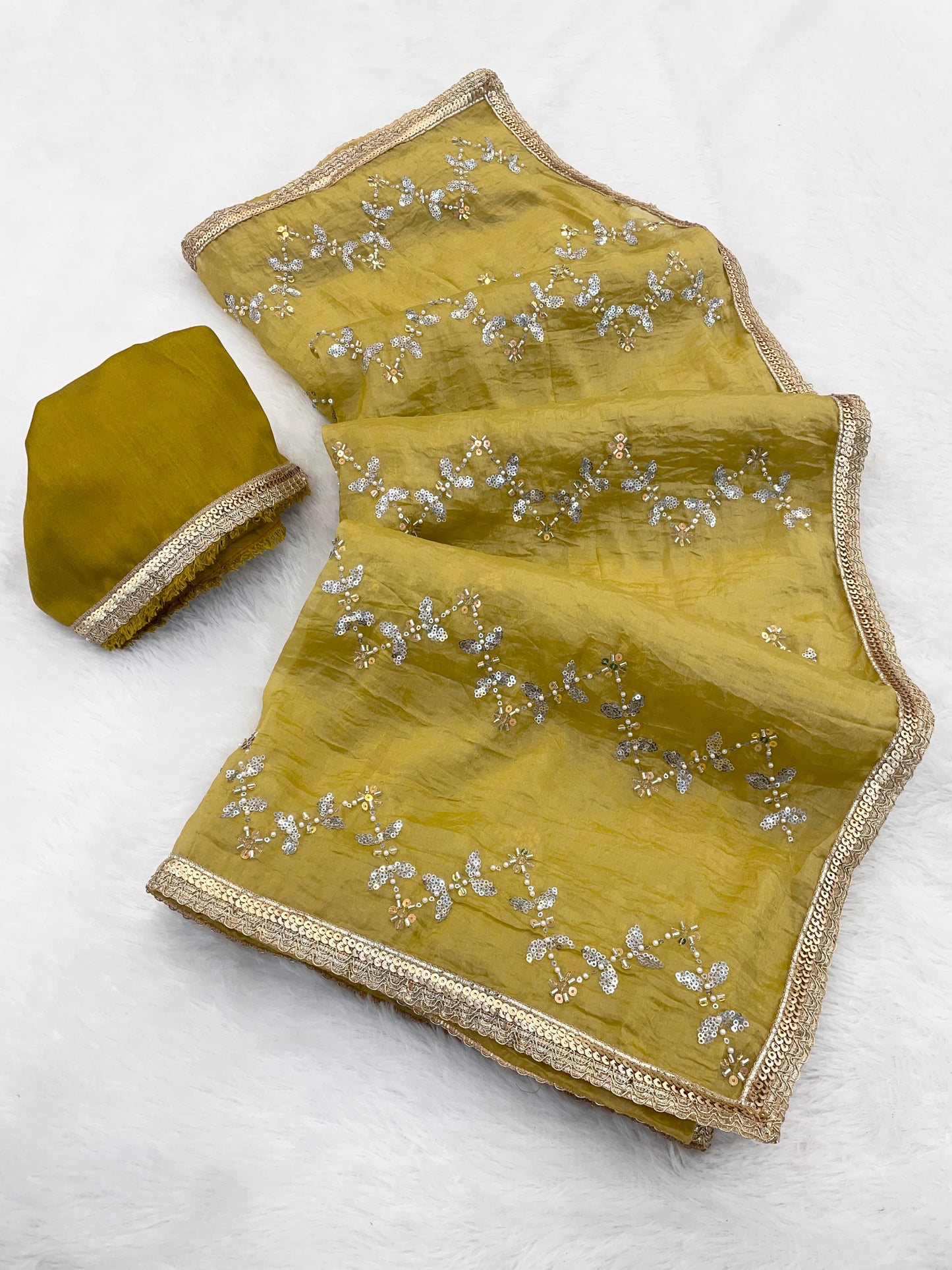 Heavy Smooth Gold Crush Fabric  Saree With Unstitched Blouse DVS-64