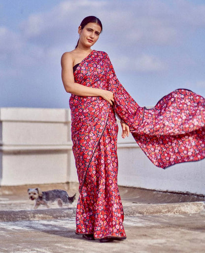 Floral Digital Print Saree Original Japan Satin (Devsena satin)