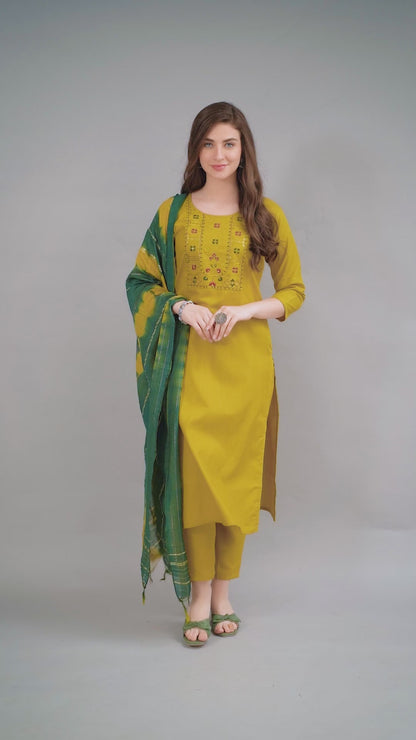 Women Cotton Blend heavy embroidery Kurta With Pant And Dupata Set  SG-Noori
