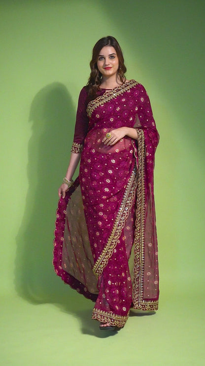 Georgette Chiffon with Flower Print With Foil Work DVS-05